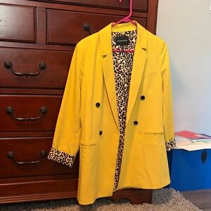BCBGMaxAzria Vibrant Yellow Blazer with Leopard Lining